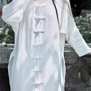 速发式佛系禅意素衣2024棉秋外款装复古盘扣圆领上衣早麻风衣新套