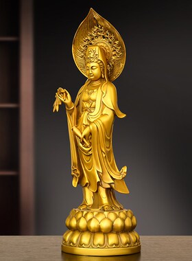 速发纯铜西方三圣摆件家用客厅铜佛像阿弥陀佛大势至菩萨观音菩萨