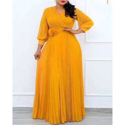 Long dress yellow African Women's Dress Long Maxi fe