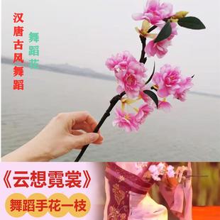 汉唐古风荷花奖云想霓裳舞蹈手拿枝杆仿真桃花梅花粉色白色红樱花