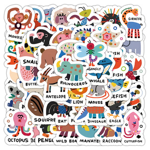 卡通可爱动物英语贴纸儿童早教英文启蒙益智玩具水杯防水装 饰贴画
