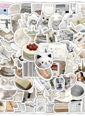 204张韩系ins风白色贴纸简约高颜值创意装饰行李箱笔记本防水贴画
