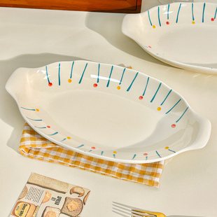 陶瓷鱼盘家用2026新款蒸鱼专用盘子高级感大号鱼碟子双耳鱼碗鱼盆