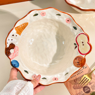 可爱陶瓷汤碗大号泡面碗家用高颜值大容量水果沙拉碗斗笠碗釉下彩