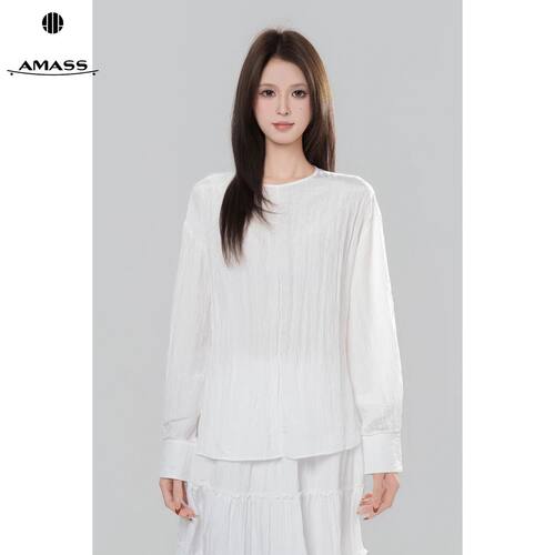 AMASS/阿玛施早春上新时尚气质优雅宽松圆领舒适百搭衬衫530149