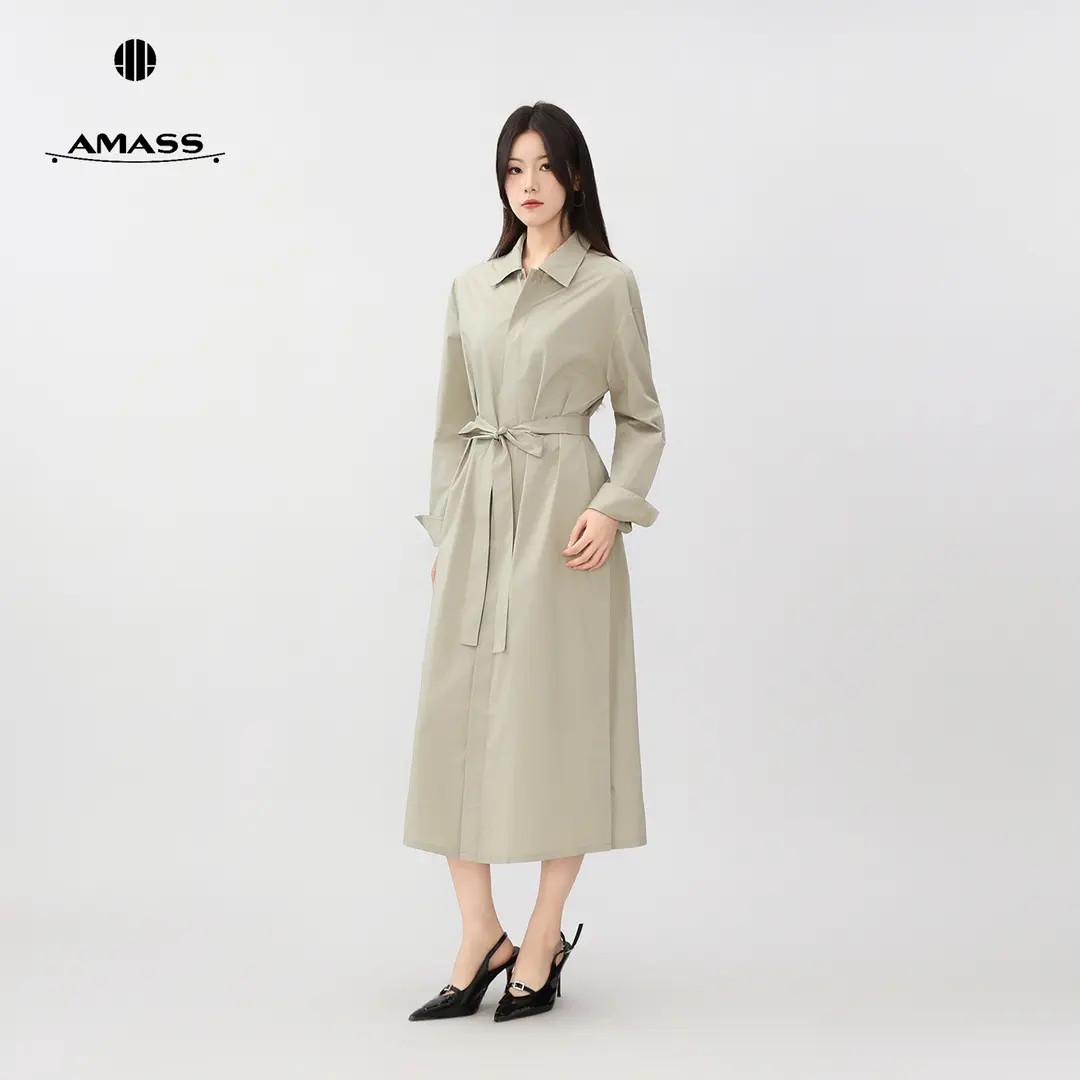 AMASS/阿玛施春日高贵档次连衣裙收腰复古通勤中长款风衣裙550049