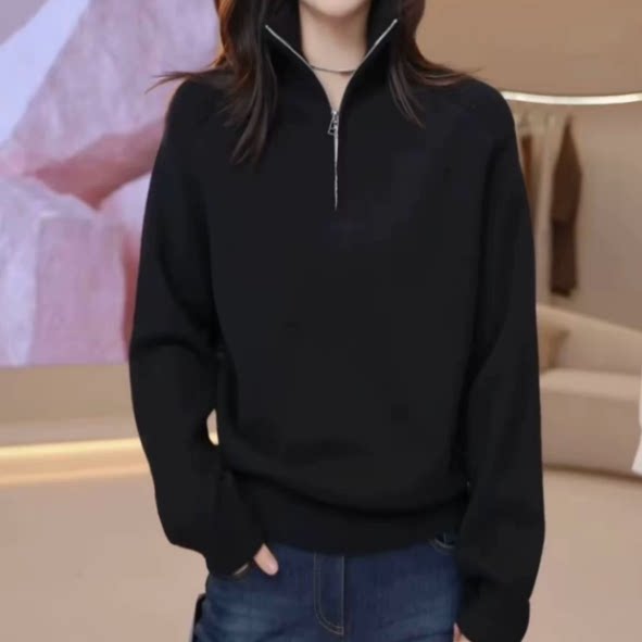 阿玛施高端女装纯羊毛polo针织衫简约大方保暖毛衣秋冬季538085