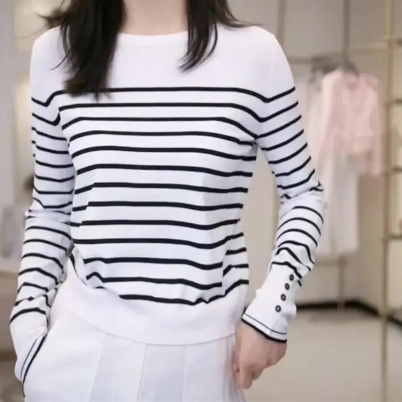 阿玛施专柜正品2025春装新款时尚百搭条纹针织衫毛衣女上衣538025
