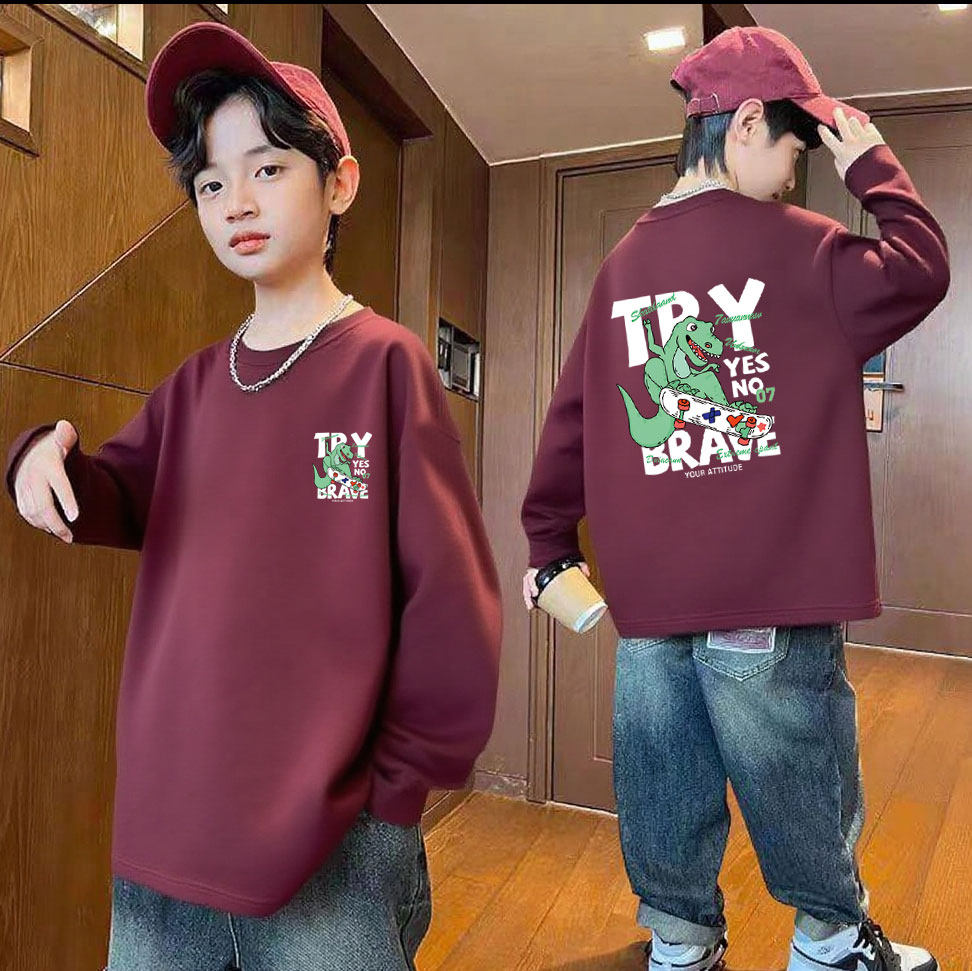 中大男童长袖t恤纯棉童装春秋打底上衣韩版前后印花薄款百搭潮款