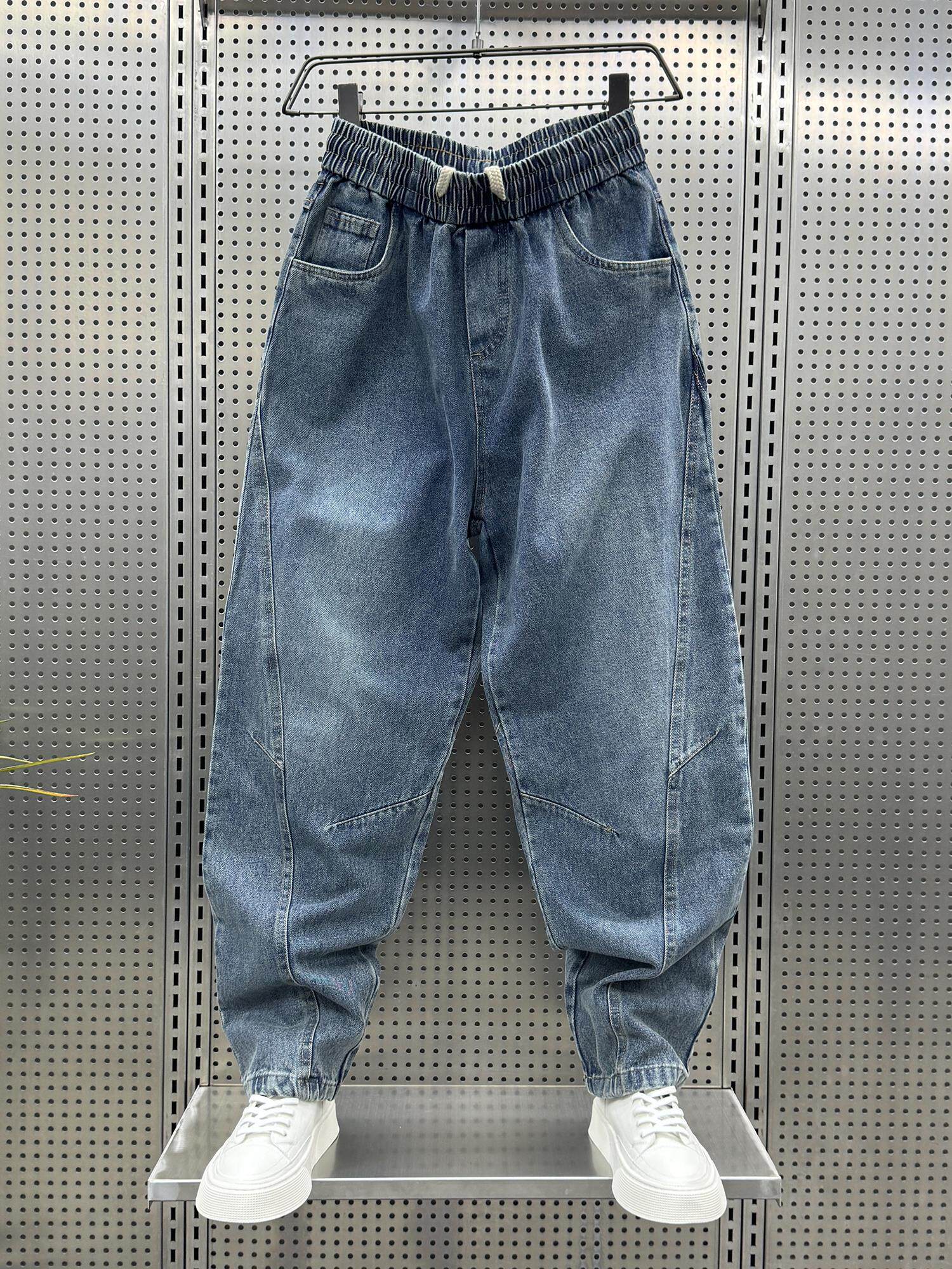 Покупка американских джинсов high street jeans, мужские осенние и зимние свободные широкие штаны-шаровары 2025 года, повседневные леггинсы Изображение 1