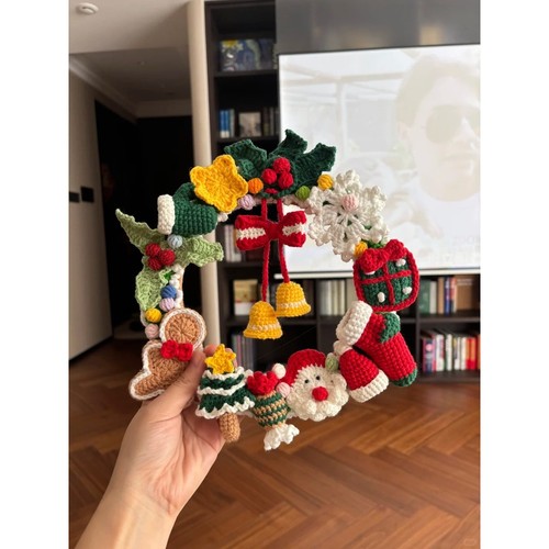 圣诞花环挂件圣诞节手工diy材料包毛线钩针编织礼物客厅卧室装饰