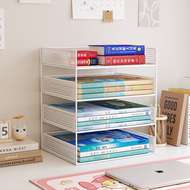 速发书架桌面书柜书桌收纳置物架本纳桌上神器儿童铁艺收绘盒