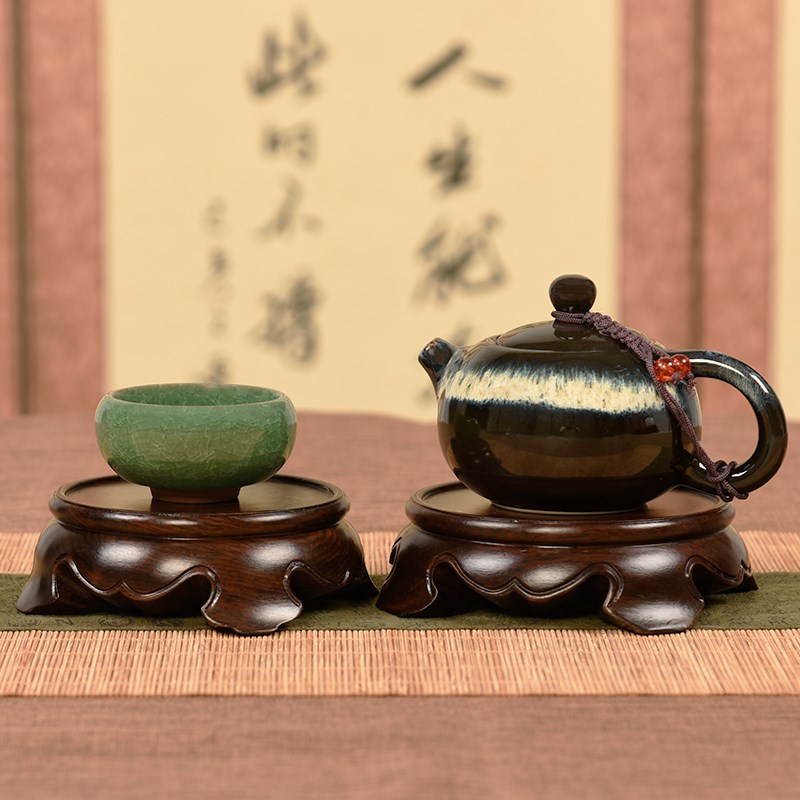 速发红木整料雕刻圆形底座盆景茶壶奇石摆件玉石古玩佛像实木黑檀