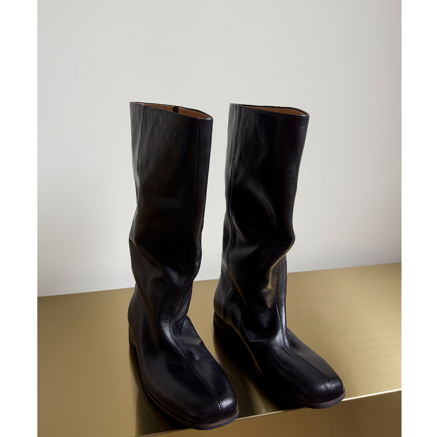 小众方头高筒靴黑色靴子骑士靴