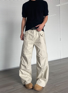 ISTURE美式复古杏色多口袋直筒工装裤男女cleanfit宽松休闲长裤潮