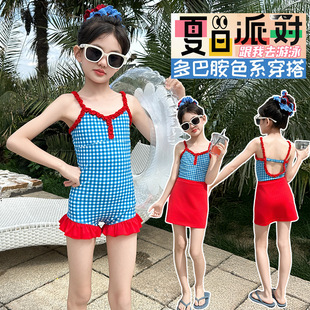 女童两穿泳衣新款温泉儿童小女孩甜美连体游泳衣服中大童送裙子