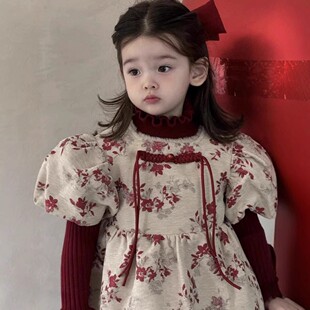 女童舒适加厚裙子冬季新年服喜庆公主裙女宝宝新中式国风加绒服