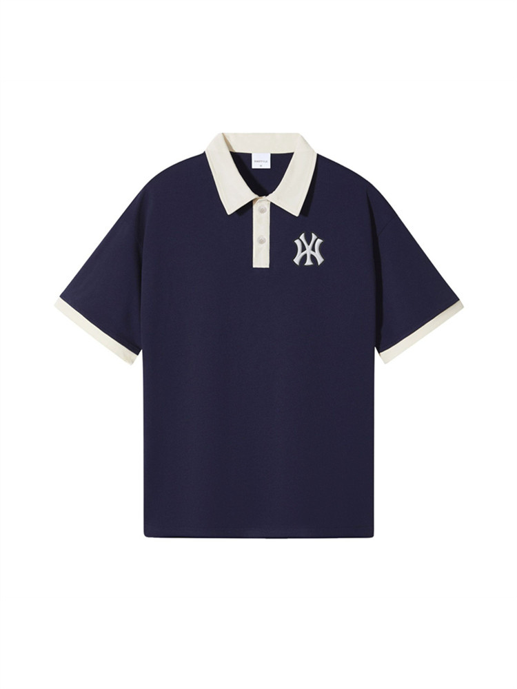 GUNYMLB OFFICIAL FASHION BRAND RETRO COUPLE LOOSE STITCHING POLO SHIRT WOMENS SUMMER NEW SHORT SLEEVE T-SHIRT MEN