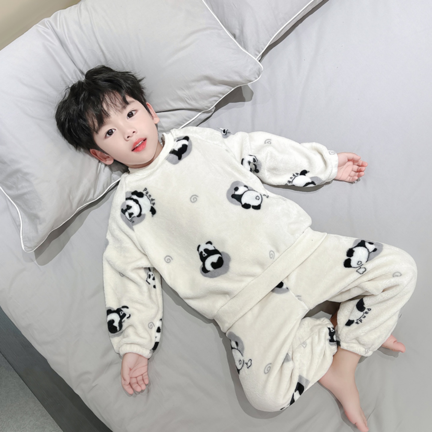 全棉纯棉 儿童睡衣男童法兰绒2025新款冬季加厚珊瑚绒宝宝家居服