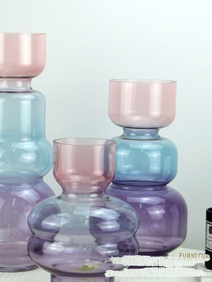 厂小清新三色透明玻璃花瓶个性葫芦状插花瓶办公室家居装饰摆件促