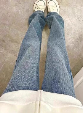 速发麦穗直筒牛仔裤大码版025子新款裤年高腰宽松窄2阔腿裤