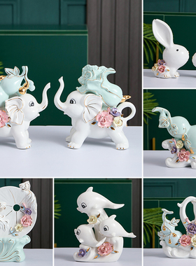 速发创招家居客厅陶瓷意财大象轻奢电端高视柜酒柜玄关摆件装饰品