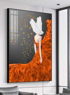 速发美人物装画画竖版橙色走饰过道壁画单幅玄关挂廊抽象艺术