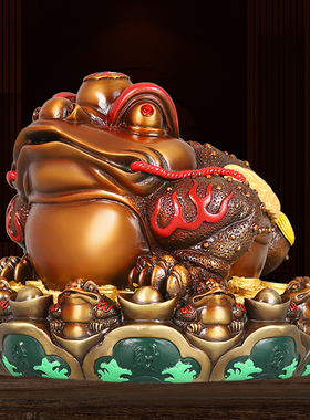 速发金蟾客王彩绘元宝九子蟾三足蟾蜍摆厅桌面店铺开业礼品纯铜霸