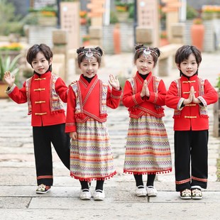 速发汉服孩童苗族风哈尼公主裙冬季 男套裙民疆少数民族演出服装