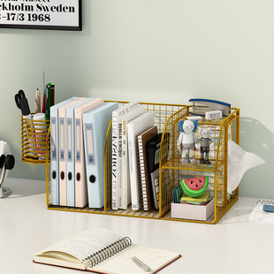 速发带纸巾盒置架桌面收纳办公桌上架物书书桌小储物柜简易文件架