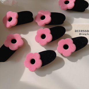 植绒花花鸭嘴夹可爱边夹少女刘海碎发花朵夹发儿童卡子发饰品