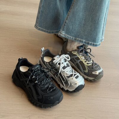 5cm【黑银极光】复古厚底增高老爹鞋轻便百搭运动休闲鞋2-1