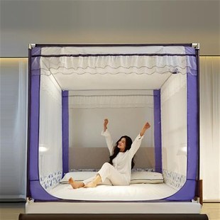蚊帐家用三开门1.8m床1.5m拉链方帐烤漆W铁艺支架防摔 坐床式