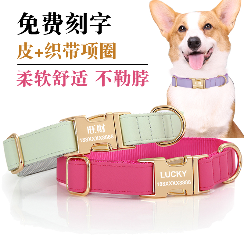 宠物狗狗项圈刻字脖圈防丢定制狗牌中型犬超大型犬透W气织带狗颈