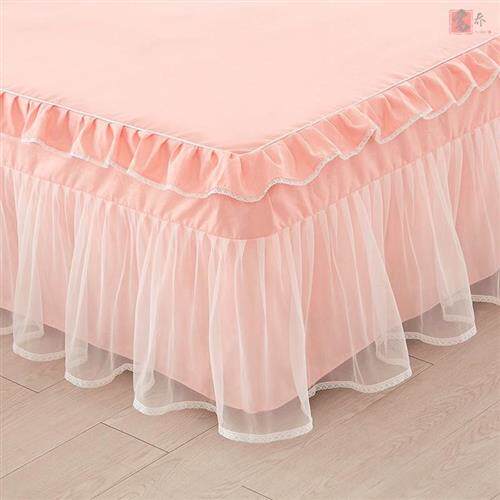 韩版公主床上用品磨毛蕾丝花边被套床裙粉红磨毛童风床单床罩纯