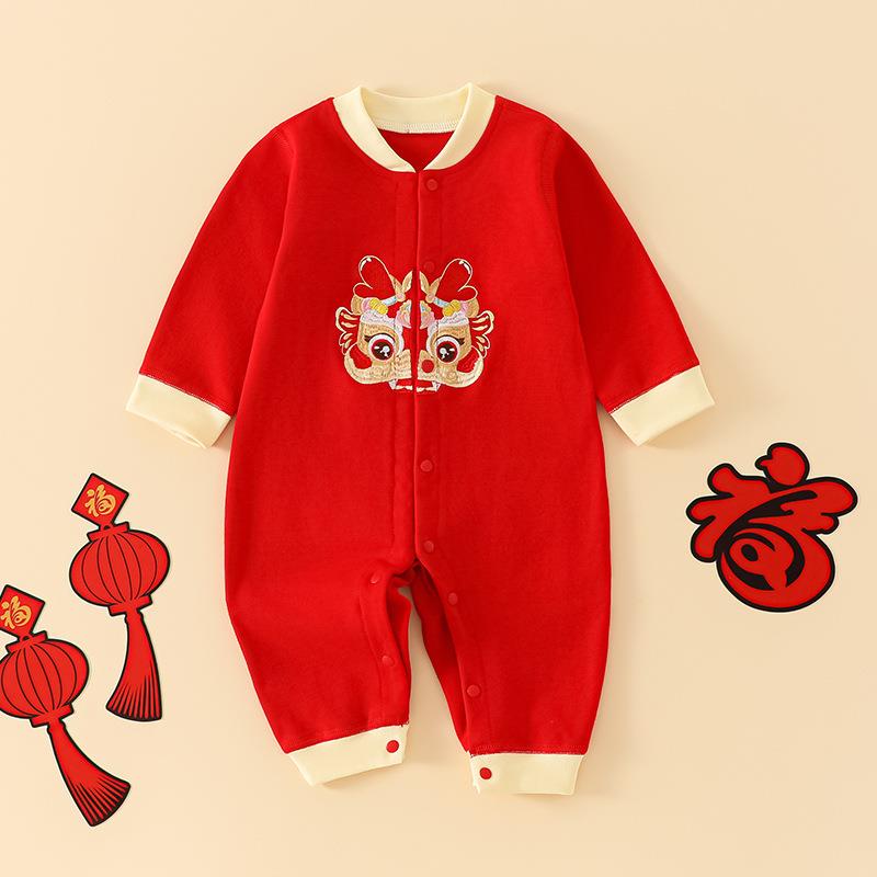 中式婴儿衣服夏季男宝宝夏装连身衣洋派喜庆满月百天周岁礼服夏天