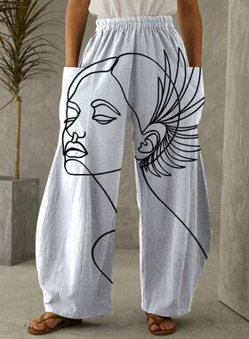 retro womens wide leg pants star pattern print fashionable