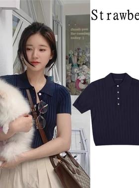 and women sweater POLO short navy slim T-shirt top blue