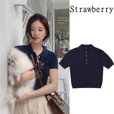 and women sweater POLO short navy slim T-shirt top blue