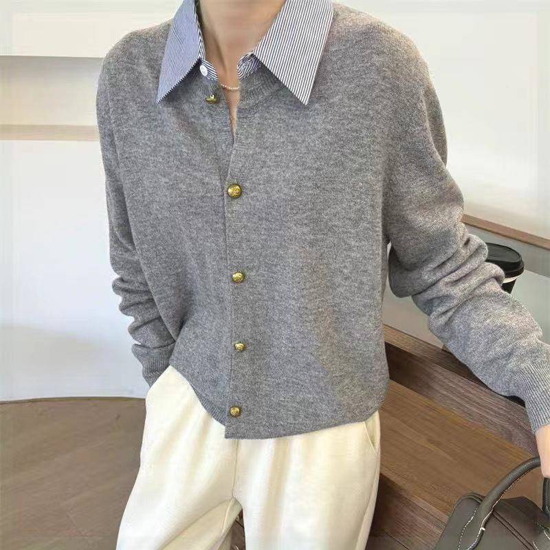 Fake two-piece knitted cardigan sweater for women elegant