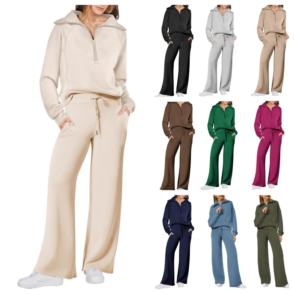 Long Casual Pants Sports Zipper Sweatshirt Leg Suit Womens