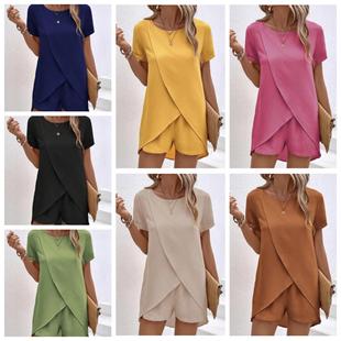 color womens irregular shorts piece top two Solid suit