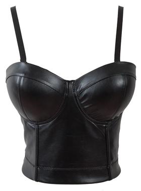 tube sexy leather ultra-short camisole navel-baring