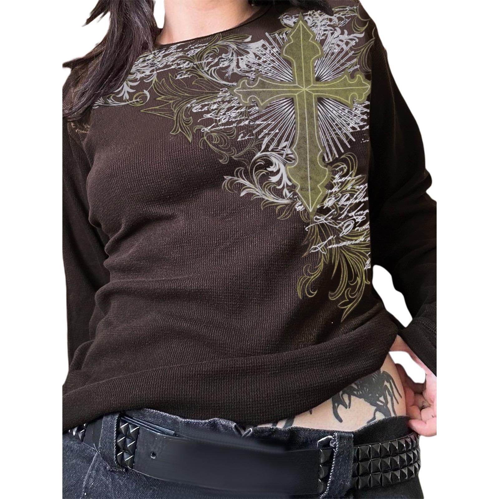 Women's printed casual long sleeve cross top
