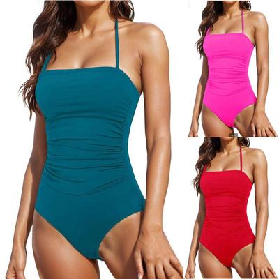 Swimsuit one piece tube top sexy womens swimsuit pleated