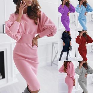 round neck waist Casual sweater color knitted sexy solid