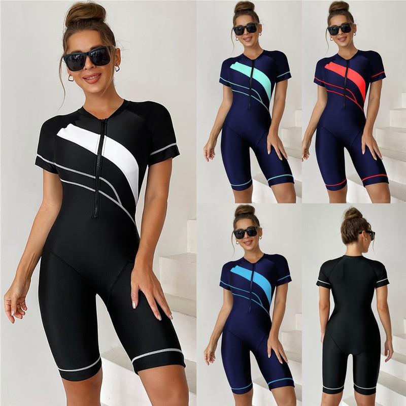 Swimsuit Tight Splicing Sports Zipper Sleeve Short Wetsuit