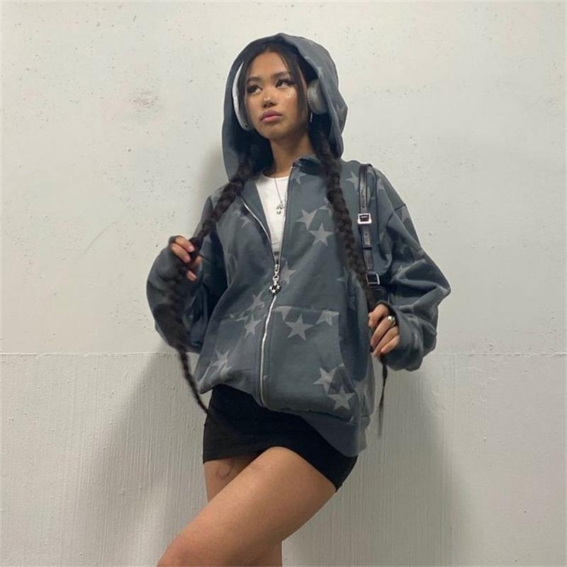 long-sleeved star zip clothes jacket men grunge pullover