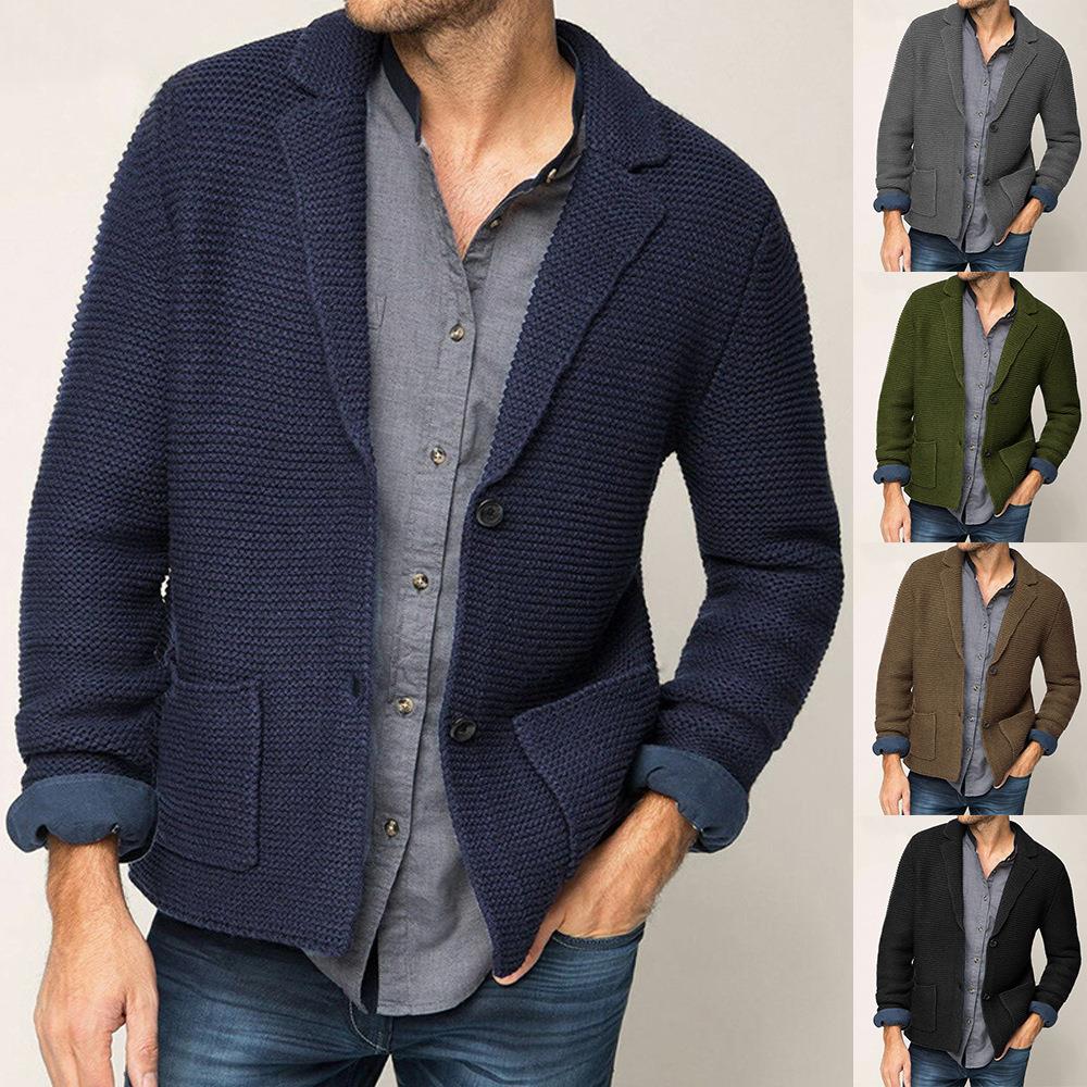 men waffle sweater stand collar knit cardigan wool coat