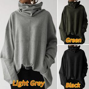 Long Sleeve High Womens Pullover Casual Neck Solid Loose